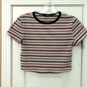 Shein Striped Crop Top Size S Black, Pink & White
